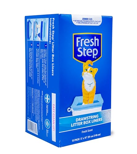 Fresh Step Drawstring Cat Litter Box Liners, Fresh Scent, Size Jumbo, 36" x 19" | Kitty Litter Bags - Cat Litter Liners for Rectangle or Oval Large Litterboxes, 15 Count - 12 Pack