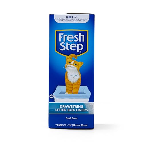 Fresh Step Drawstring Cat Litter Box Liners, Scented, Jumbo Size, 3" x 19" - 7 Count | Kitty Litter Bags, Cat Litter Liners for All Cats To Keep Your Home Clean