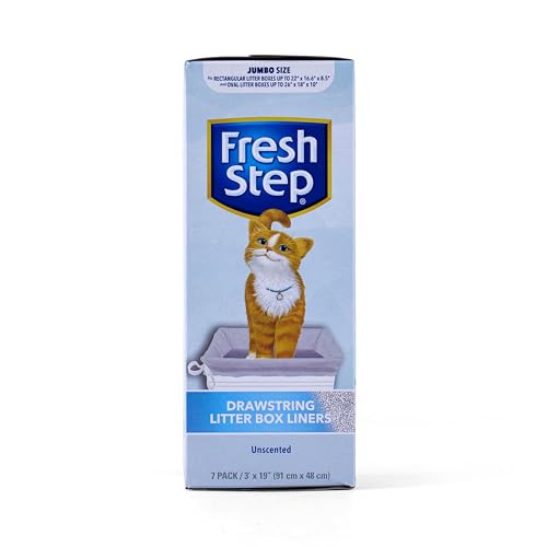 Fresh Step Drawstring Cat Litter Box Liners, Unscented, Jumbo Size, 36" x 19" - 7 Count | Kitty Litter Bags, Cat Litter Liners for All Cats to Keep Your Home Clean
