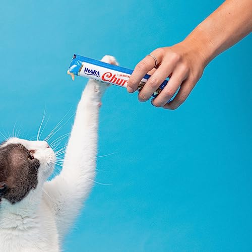 INABA Churu Cat Treats, Grain-Free, Lickable, Squeezable Creamy Purée Cat Treat/Topper with Vitamin E & Taurine, 0.5 Ounces Each Tube, 24 Tubes (4 per Pack), Chicken with Beef Recipe