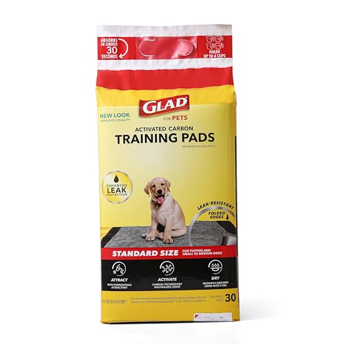 Glad for Pets Black Charcoal Puppy Pads - Super Absorbent Disposable Dog Pee Pad, Potty Training, Dog Crate and Indoor Use 23" x 23" - 30 Count - 6 Pack