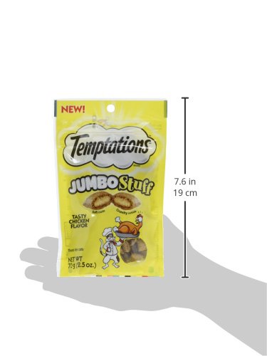 Temptations Jumbo Stuff Crunchy and Soft Cat Treats Tasty Chicken Flavor, 2.5 oz. Pouch, Pack of 12