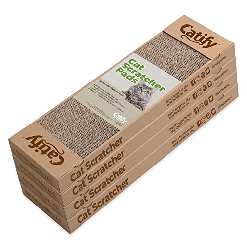 Best Pet Supplies Corrugated Cardboard Cat Scratcher Pads, Lounger, and Fun Interactive Scratching Boards, Claw Safe, Durable, Natural Recycled Materials, Supports Active Play - Narrow 4 Pack