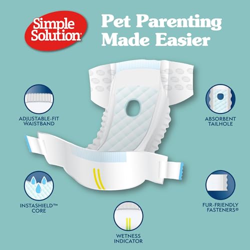 Simple Solution Disposable Dog Diapers for Female Dogs, True Fit, Absorbent, Leak Proof with Wetness Indicator, Puppy & Doggie Period Pad and Pee Diaper, for Medium Pets, 15-23 Inch Waist, 12 Count
