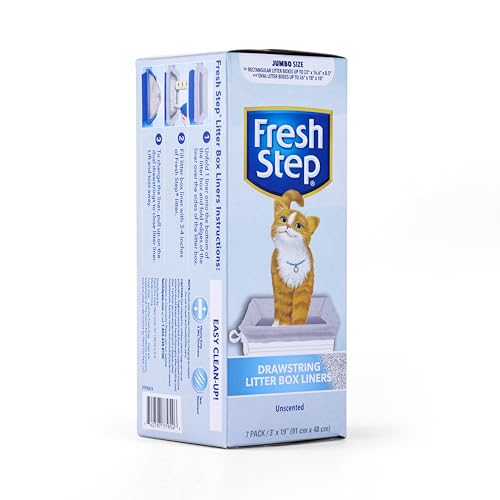 Fresh Step Drawstring Cat Litter Box Liners, Unscented, Jumbo Size, 36" x 19" - 7 Count | Kitty Litter Bags, Cat Litter Liners for All Cats to Keep Your Home Clean
