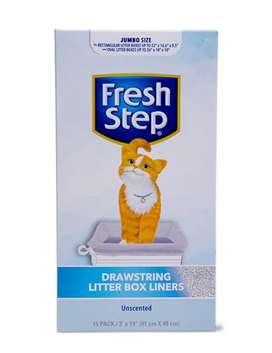 Fresh Step Drawstring Cat Litter Box Liners, Unscented, Size Jumbo, 36" x 19" | Kitty Litter Bags - Cat Litter Liners for Rectangle or Oval Large Litterboxes, 15 Count - 12 Pack