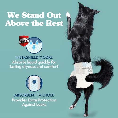 Simple Solution Disposable Dog Diapers for Female Dogs, True Fit, Absorbent, Leak Proof with Wetness Indicator, Puppy & Doggie Period Pad and Pee Diaper, for Medium Pets, 15-23 Inch Waist, 12 Count