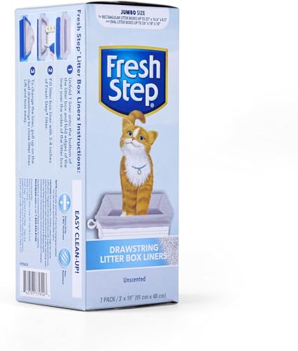 Fresh Step Drawstring Large Litter Box Liners | Heavy Duty Liners for Cat Litter Box | Scented & Unscented Available | Quick & Easy Cleanup, Unscented, Jumbo - 3 Pack