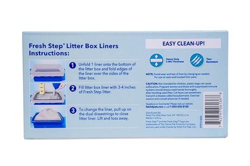 Fresh Step Drawstring Cat Litter Box Liners, Unscented, Size Large, 30" x 17" | Kitty Litter Bags - 15 Count - Cat Litter Liners for Rectangle or Oval Litterboxes
