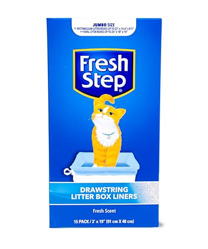 Fresh Step Drawstring Cat Litter Box Liners, Fresh Scent, Size Jumbo, 36" x 19" | Kitty Litter Bags - Cat Litter Liners for Rectangle or Oval Large Litterboxes, 15 Count - 12 Pack