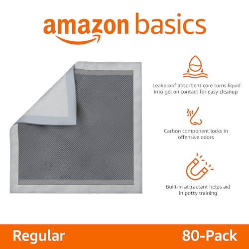 Amazon Basics Dog Training Pads - Carbon Odor Control (Regular, 80 Pack)