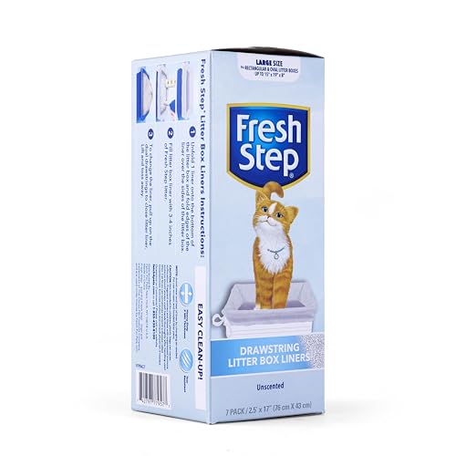 Fresh Step Drawstring Cat Litter Box Liners, Unscented, Size Large, 30" x 17" - 7 Count | Kitty Litter Bags, Cat Litter Liners for All Cats to Keep Your Home Clean
