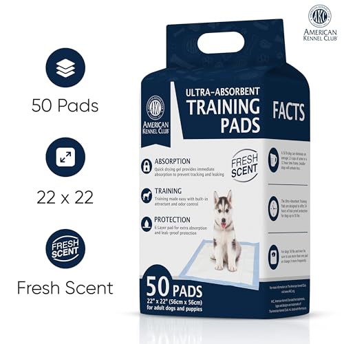 American Kennel Club Scented Puppy Training Pads with Ultra Absorbent Quick Dry Gel – 22 x 22 Puppy Pads - Fresh Scented - Pack of 50