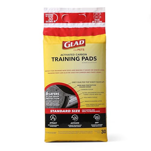 Glad for Pets Black Charcoal Puppy Pads - Super Absorbent Disposable Dog Pee Pad, Potty Training, Dog Crate and Indoor Use 23" x 23" - 30 Count - 6 Pack