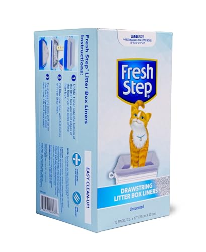 Fresh Step Drawstring Cat Litter Box Liners, Unscented, Size Large, 30" x 17" | Kitty Litter Bags - 15 Count - Cat Litter Liners for Rectangle or Oval Litterboxes