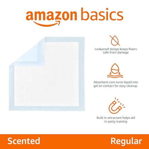 Amazon Basics Regular Scented Pee Pads (150 Ct, 22x22) - 5-Layer Leak-Proof, Quick-Dry Surface for Dog/Puppy Training