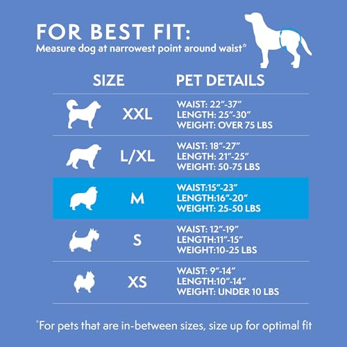 Simple Solution Disposable Dog Diapers for Female Dogs, True Fit, Absorbent, Leak Proof with Wetness Indicator, Puppy & Doggie Period Pad and Pee Diaper, for Medium Pets, 15-23 Inch Waist, 12 Count