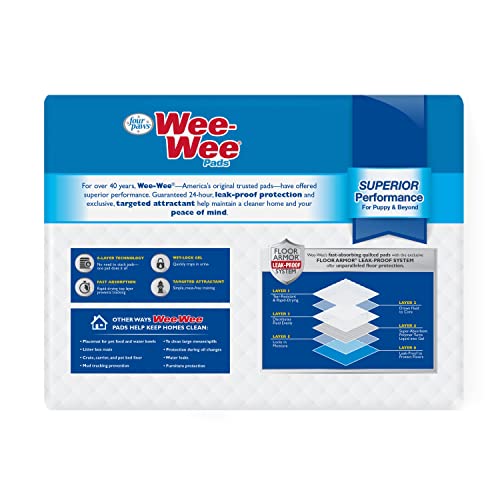 Four Paws Wee-Wee Superior Performance Unscented Pee Pads for Dogs & Puppies, Quilted Leak-Proof Dog Housebreaking Potty Training Floor Protection, 22" x 23", 50 Count