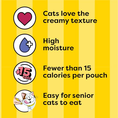 Temptations Creamy Puree with Chicken, Salmon, and Tuna Squeezable Lickable Wet Cat Treat Variety Pack, 0.42 oz. Tubes, 3 Packs of 24 (72 Total)