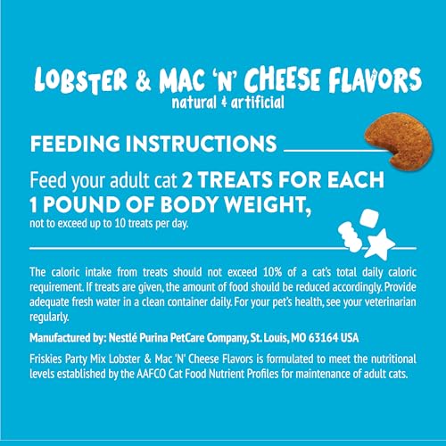 Purina Friskies Cat Treats, Party Mix Lobster & Mac 'N' Cheese Flavors - (Pack of 6) 6 oz. Pouches