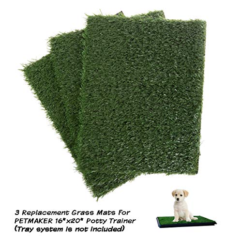 Pee Pads for Dogs - Set of Three 18.5x14-Inch Replacement Turf Grass Mats for Potty Training - Dog Housebreaking Supplies for Small Pets by PETMAKER