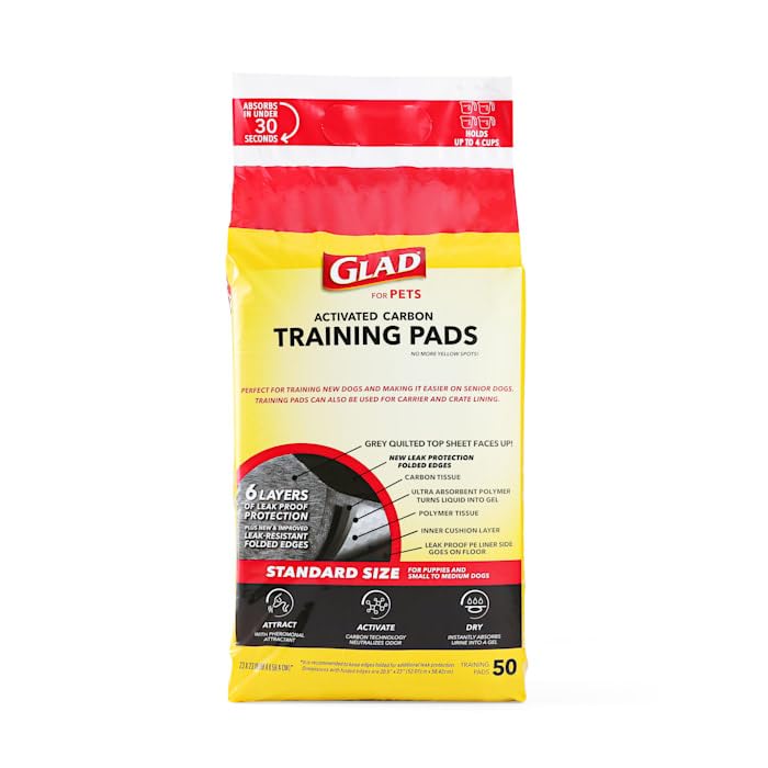 Glad for Pets Black Charcoal Puppy Pads - Super Absorbent Disposable Dog Pee Pads, Potty Training Pads, and Pet Supplies - Dog Pee Pads for Crate Training and Indoor Use 23" x 23" - 50 Count