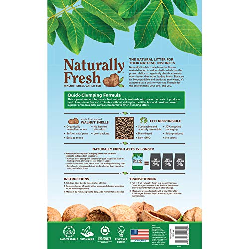 Naturally Fresh Cat Litter Made From Walnut Shells, 1-2 Cats, Unscented, Upcycled, Easy Scooping, Sustainable, 26 Lbs
