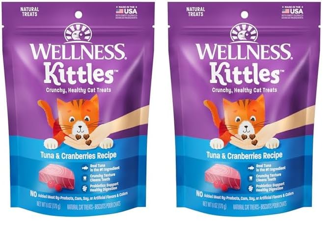 Wellness Kittles Natural Grain Free Cat Treats, Tuna & Cranberries, 6-Ounce Bag (Pack of 2)