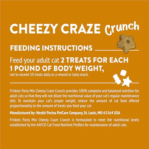 Purina Friskies Cat Treats, Party Mix Cheezy Craze Crunch - (Pack of 6) 6 oz. Pouches