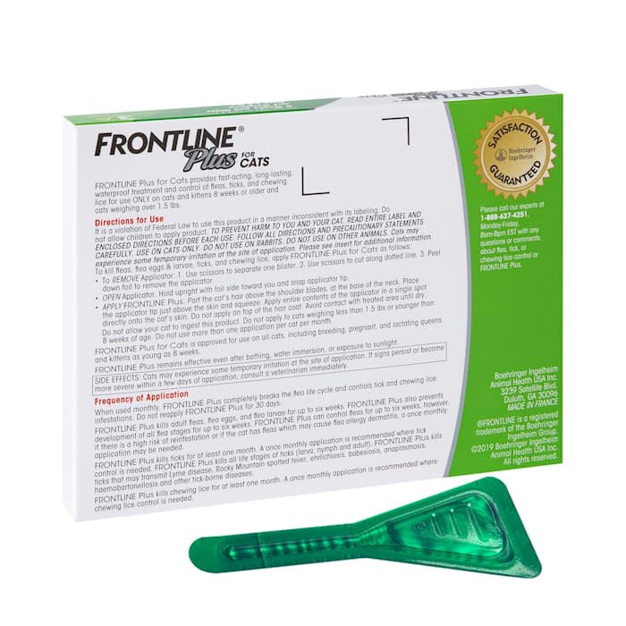 FRONTLINE Plus Flea and Tick Treatment for Cats Over 1.5 lbs., 3 Treatments