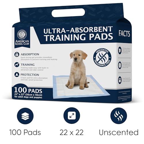 American Kennel Club Puppy Training Pads with Ultra Absorbent Quick Dry Gel – 22 x 22 Pee Pads for Dogs - 100 Count (Unscented)
