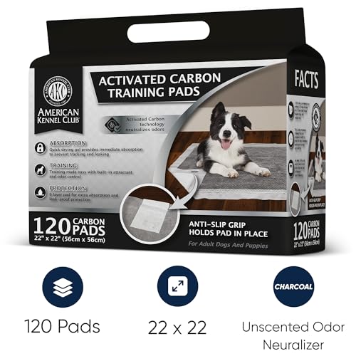 AKC Charcoal Puppy Training Pads (120 Count) - Odor Control & Anti-Slip