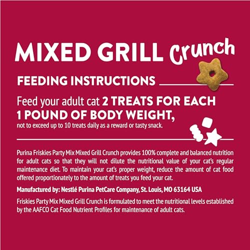 Purina Friskies Cat Treats, Party Mix Mixed Grill Crunch - (Pack of 6) 6 oz. Pouches