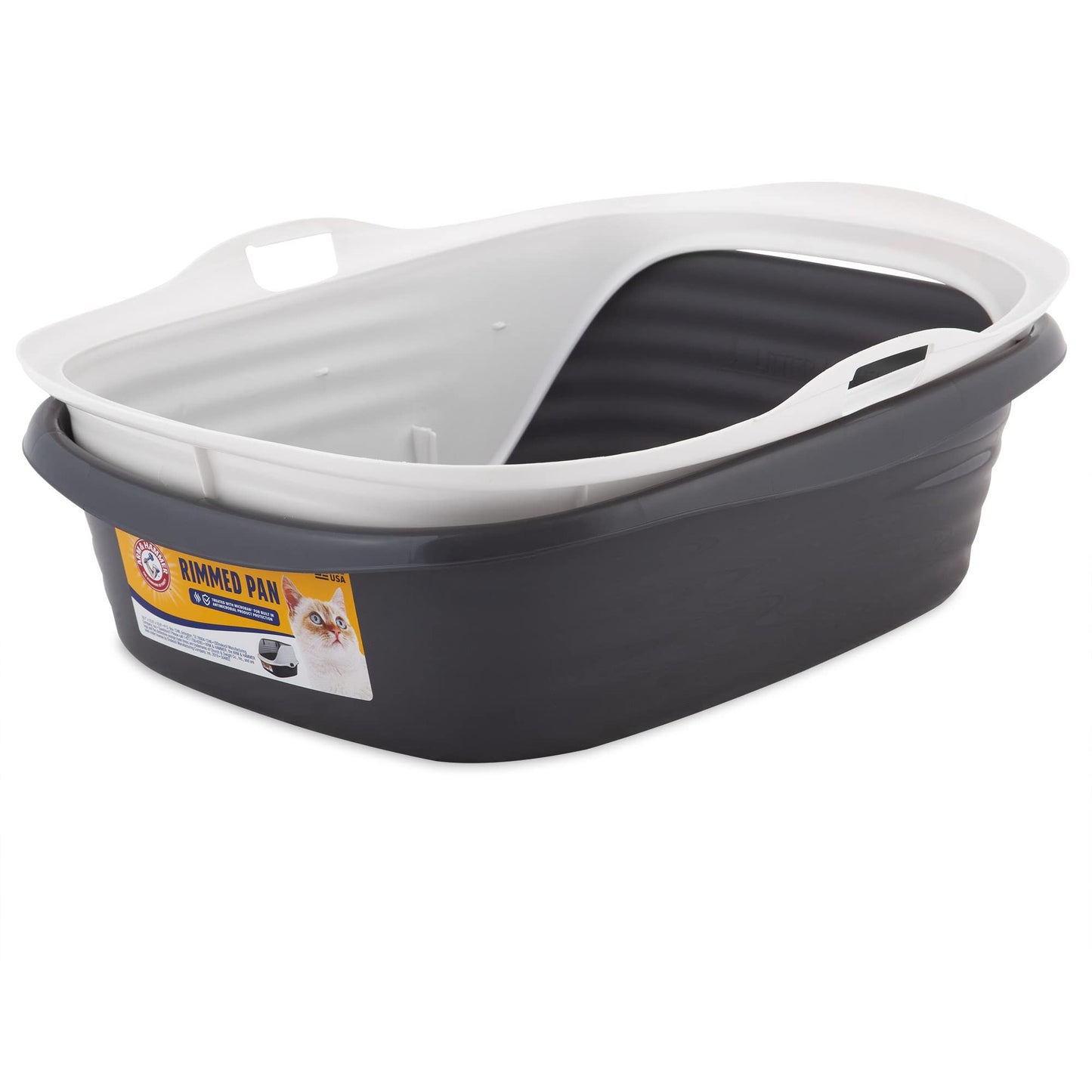 Arm & Hammer Rimmed Cat Litter Box with High Sides and Microban, Made in USA