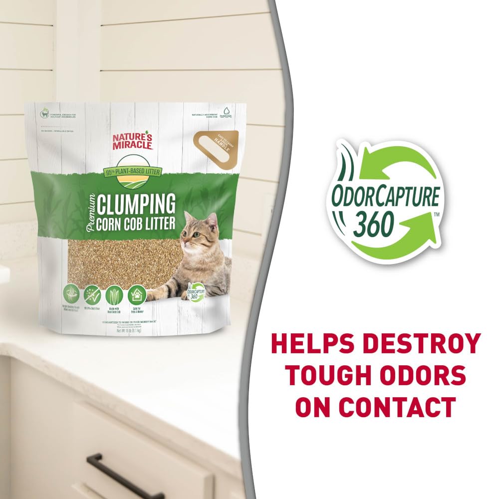 Nature's Miracle Premium Clumping Corn Cob Litter, Tough Odor Bio-Enzymatic Formula, Dust Free, 18lb (2 pack)