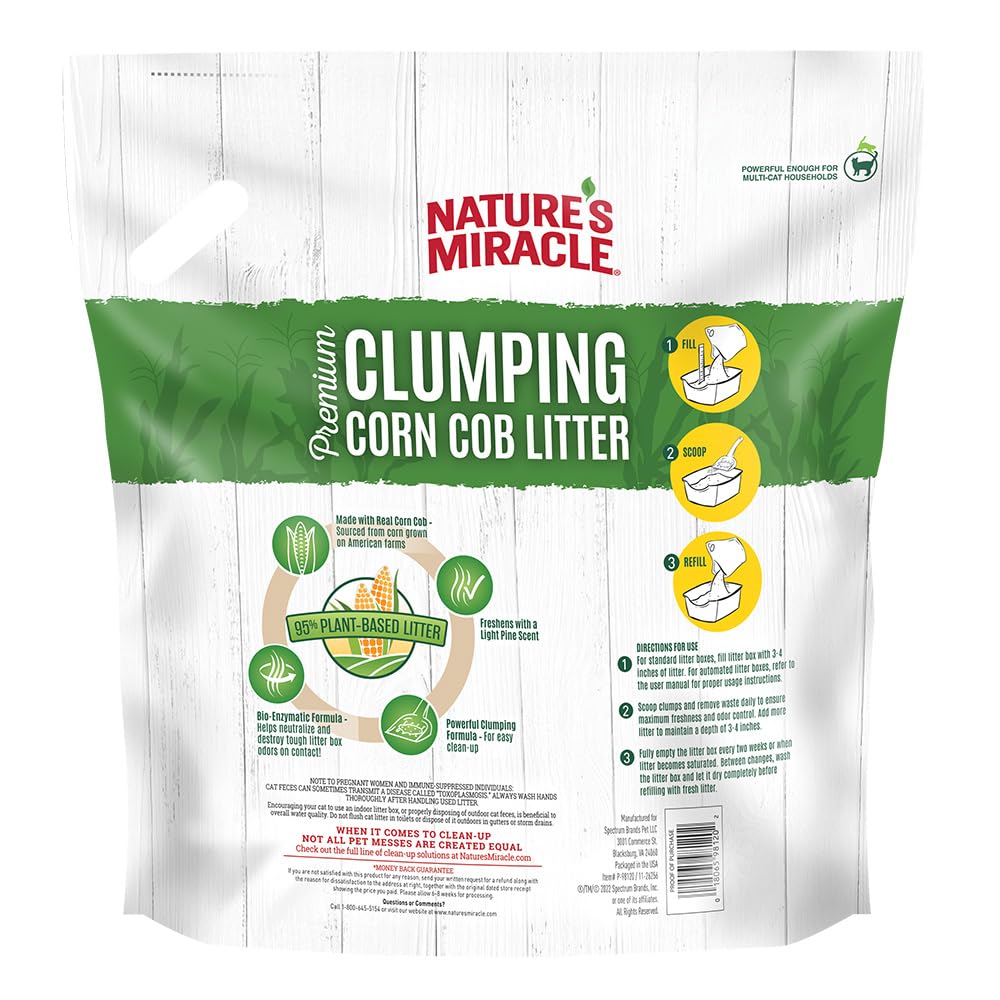 Nature's Miracle Premium Clumping Corn Cob Litter, Tough Odor Bio-Enzymatic Formula, Dust Free, 18lb (2 pack)