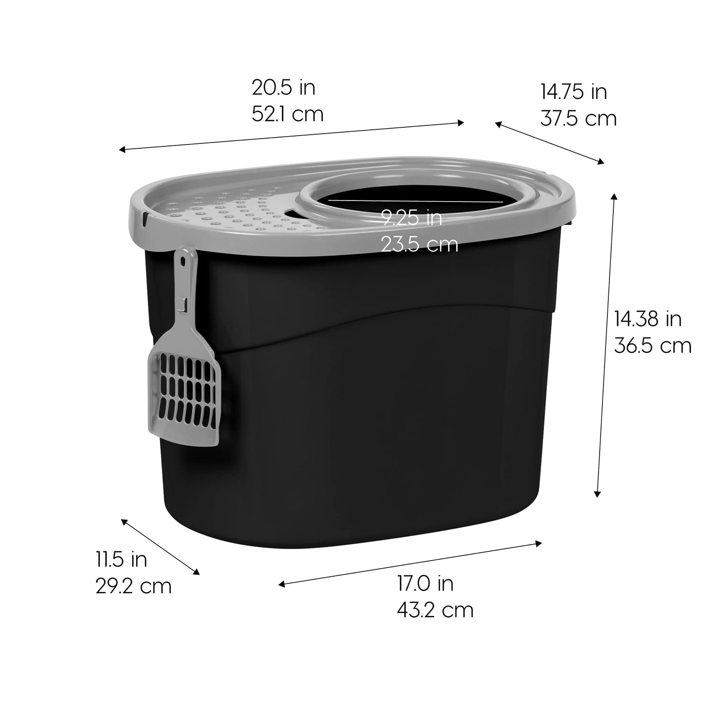 IRIS USA Cat Litter Box, Large Top Entry with Litter Catching Lid and Scoop, Dog Proof, Enclosed Cat Litter Box, Black/Gray