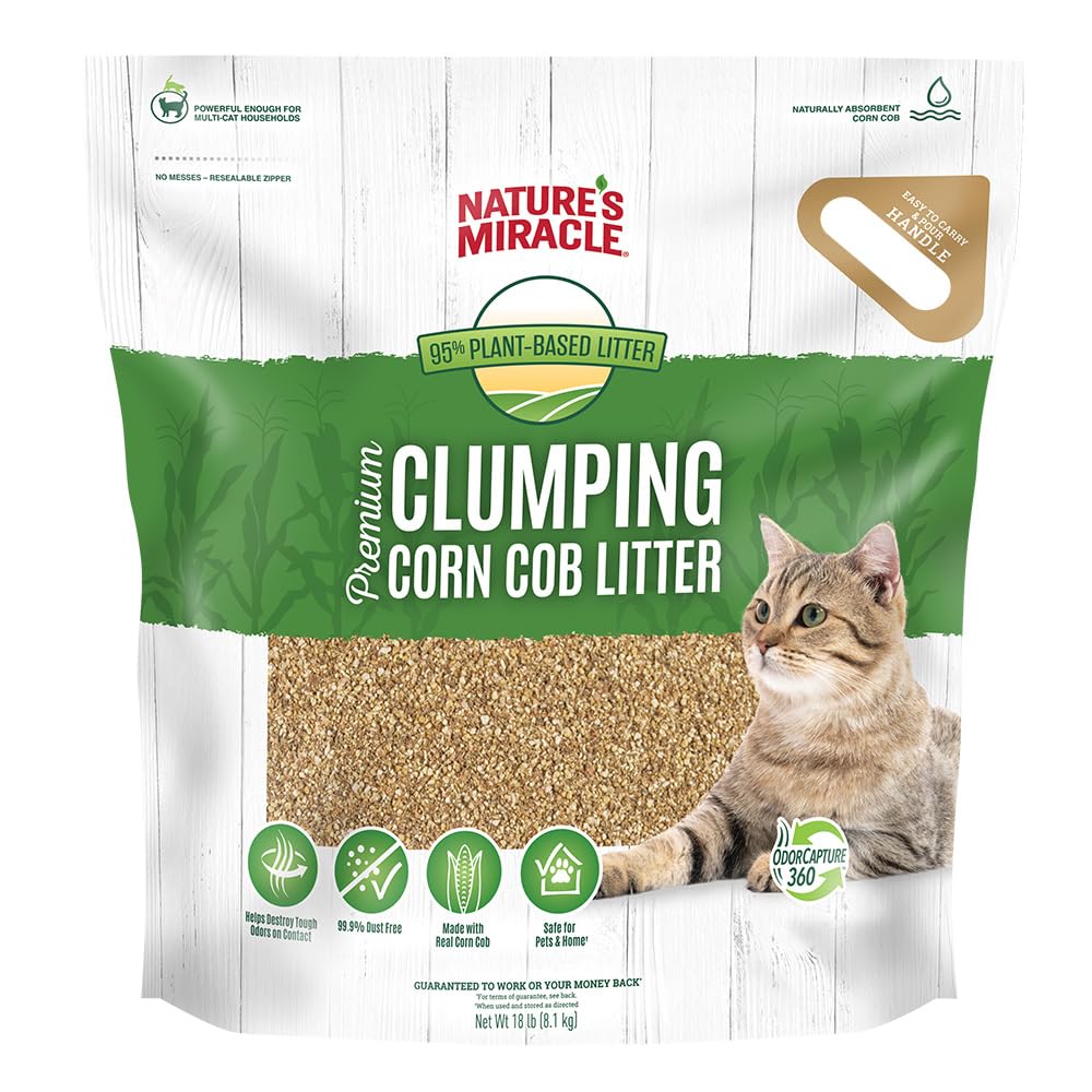 Nature's Miracle Premium Clumping Corn Cob Litter, Tough Odor Bio-Enzymatic Formula, Dust Free, 18lb (2 pack)