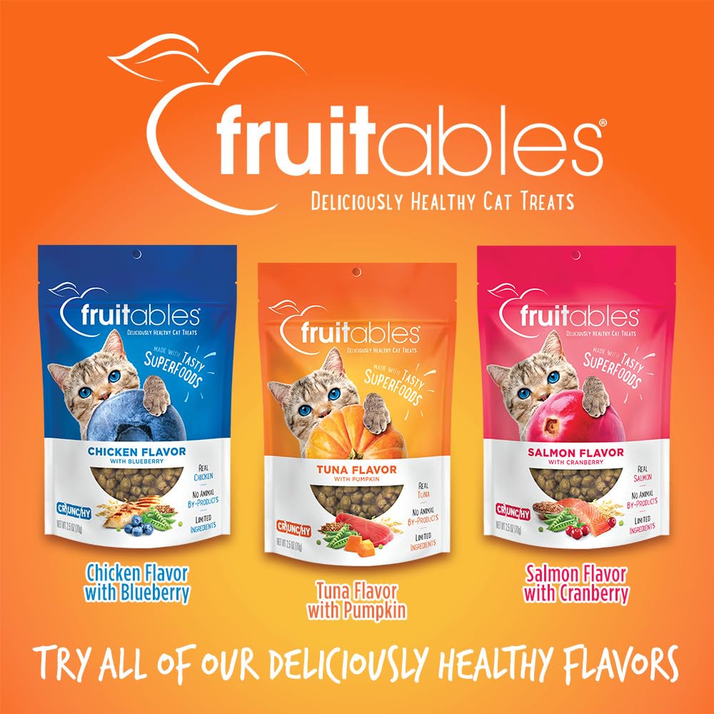 Fruitables Cat Treats, Healthy Treats for Cats, Low Calorie and Packed with Protein, Crunchy Biscuits, Free of Wheat, Corn and Soy, Made with Real Tuna and Pumpkin, 30oz