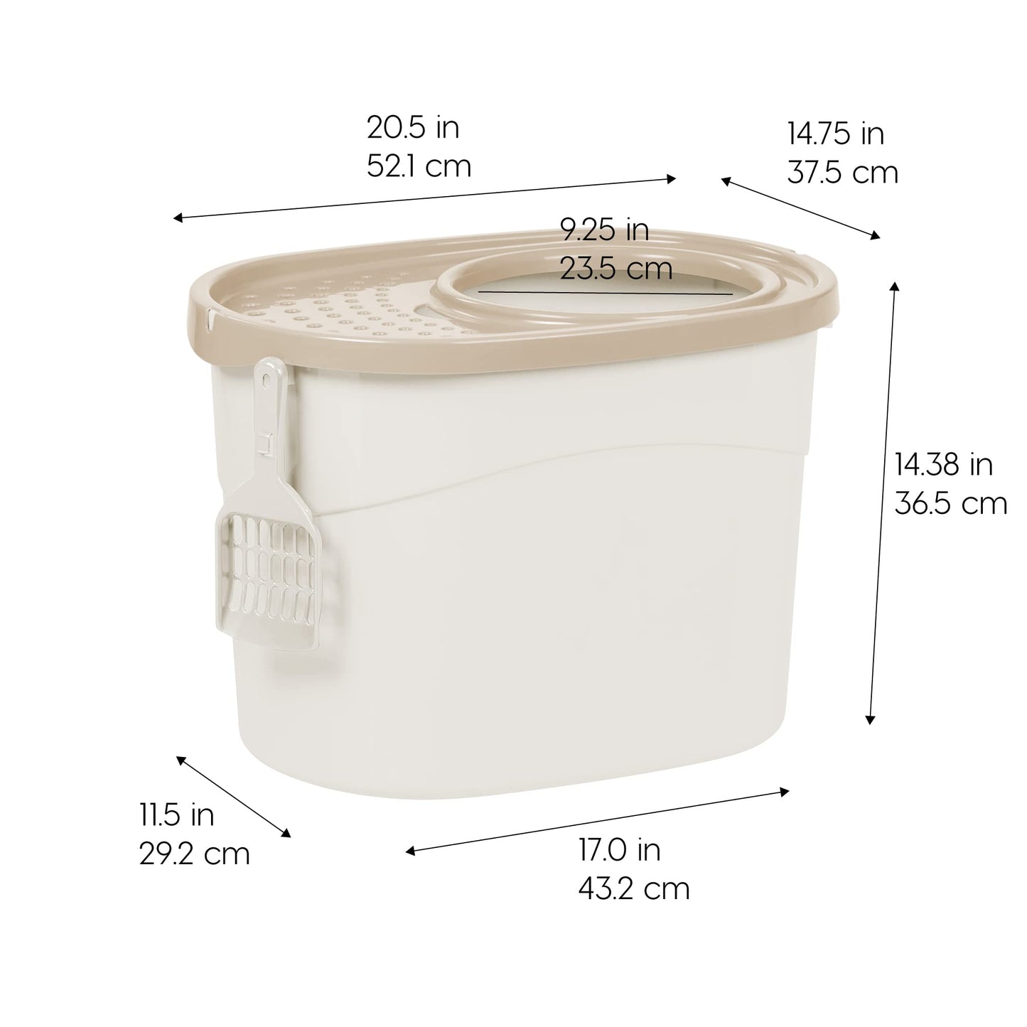 IRIS USA Cat Litter Box, Large Top Entry with Litter Catching Lid and Scoop, Dog Proof, Enclosed Cat Litter Box, White/Beige