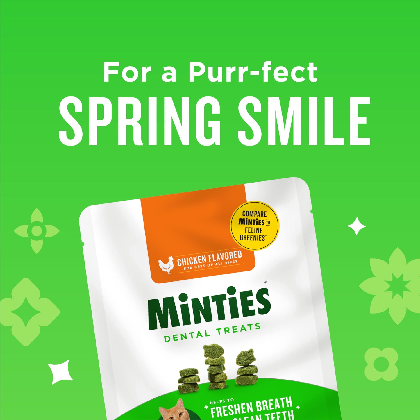 Minties Dental Treats for Cats, Chicken Flavored Treats for Cats, Freshens Breath and Controls Tartar, 10oz