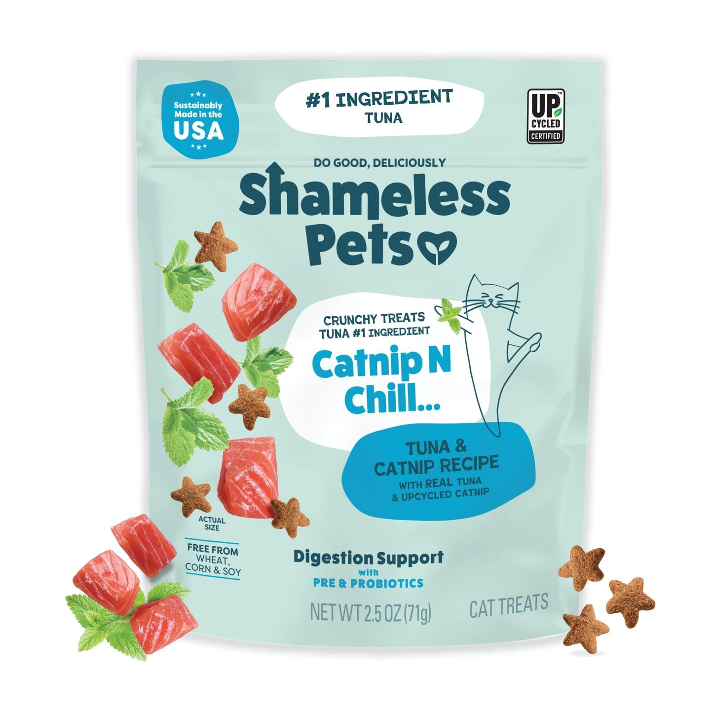 Shameless Pets Crunchy Cat Treats - Catnip Treats for Cats with Digestive Support, Kitten Treats with Real Ingredients, Natural & Healthy Flavored Feline Snacks - Fintastic Catnip, 1-Pk