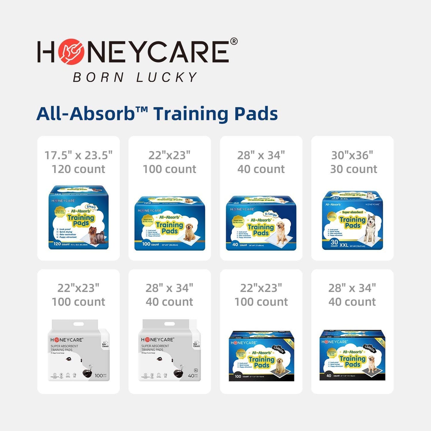 HONEY CARE All-Absorb Puppy Training Pads | Doggie Potty Pads Absorb Eliminating Urine Odor, Ultra Charcoal Dog Pee Pad (Carbon, L 22x23 inch, 100ct)
