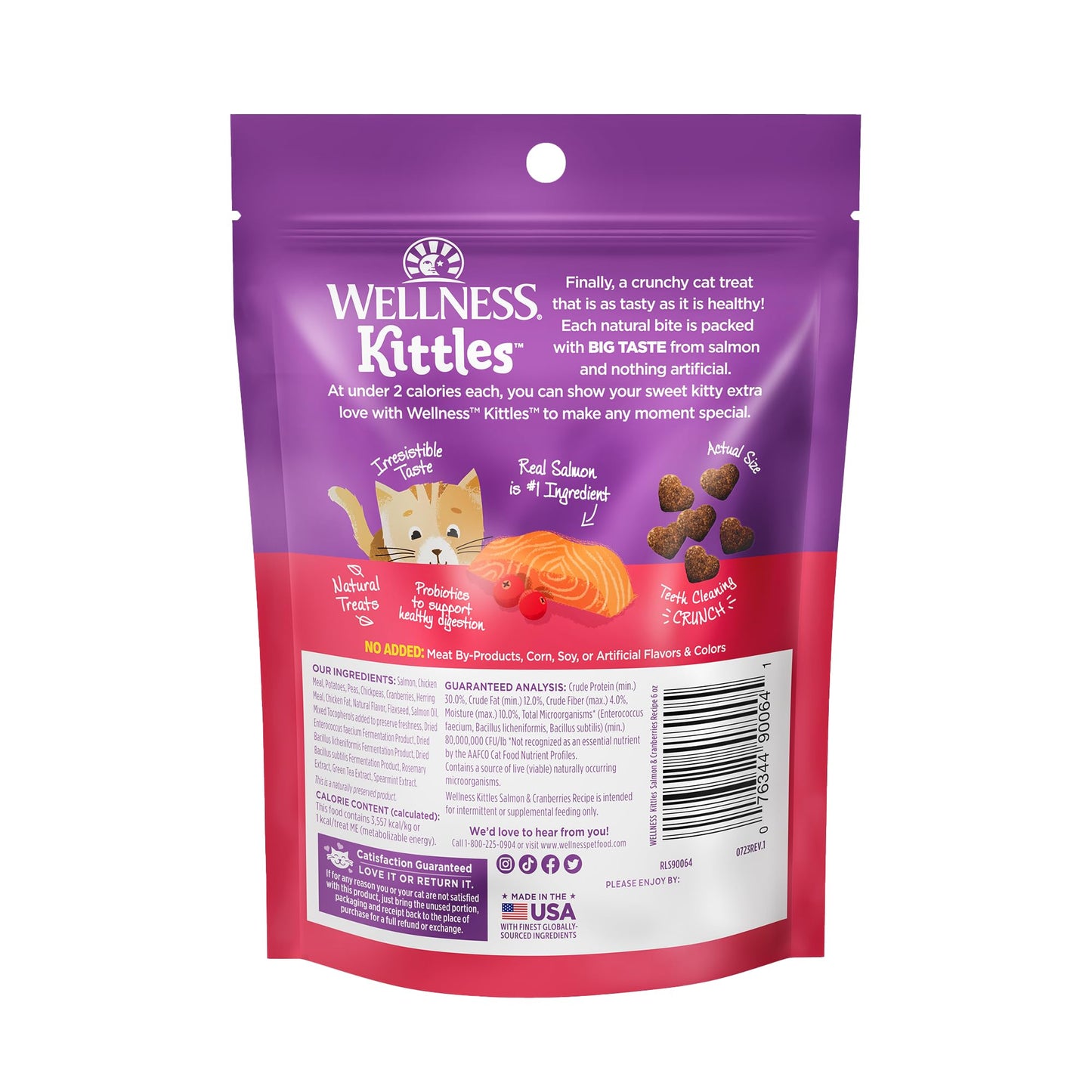 Wellness Kittles Natural Grain Free Salmon & Cranberries Cat Treats, 6 oz, Bag
