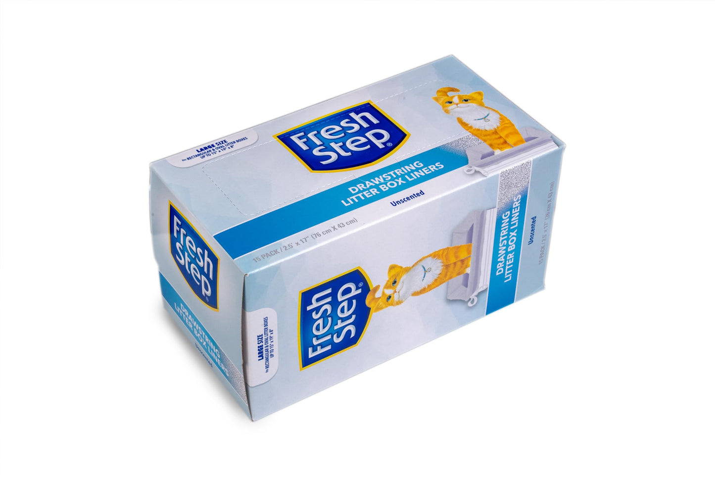 Fresh Step Drawstring Cat Litter Box Liners, Unscented, Size Large, 30" x 17" | Kitty Litter Bags - Cat Litter Liners for Rectangle or Oval Litterboxes, 15 Count - 12 Pack