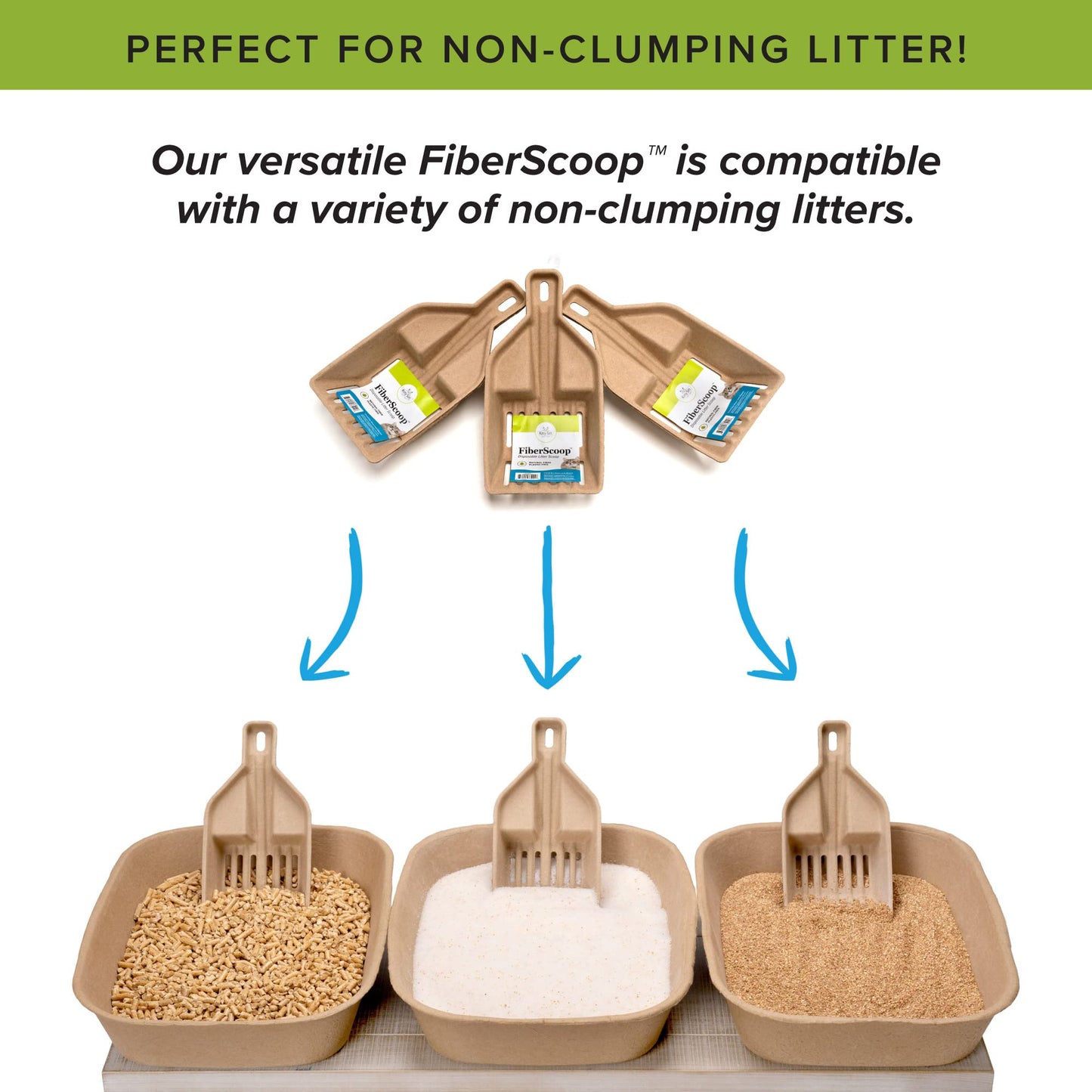 Bundle of Kitty Sift (6-Pack) Large Disposable Cat Litter Box + Kitty Sift FiberScoop Disposable Litter Scooper, Plastic-Free & Sustainable