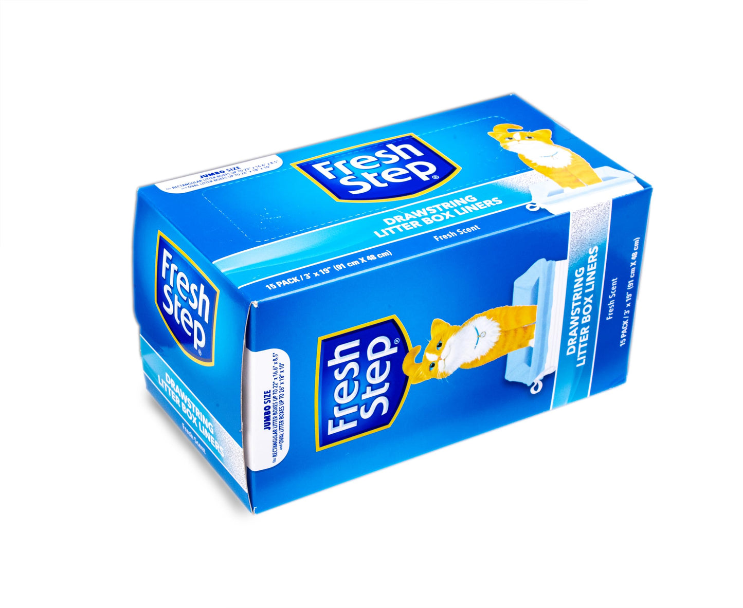 Fresh Step Drawstring Cat Litter Box Liners, Fresh Scent, Size Jumbo, 36" x 19" | Kitty Litter Bags - 15 Count - Cat Litter Liners for Rectangle or Oval Large Litterboxes