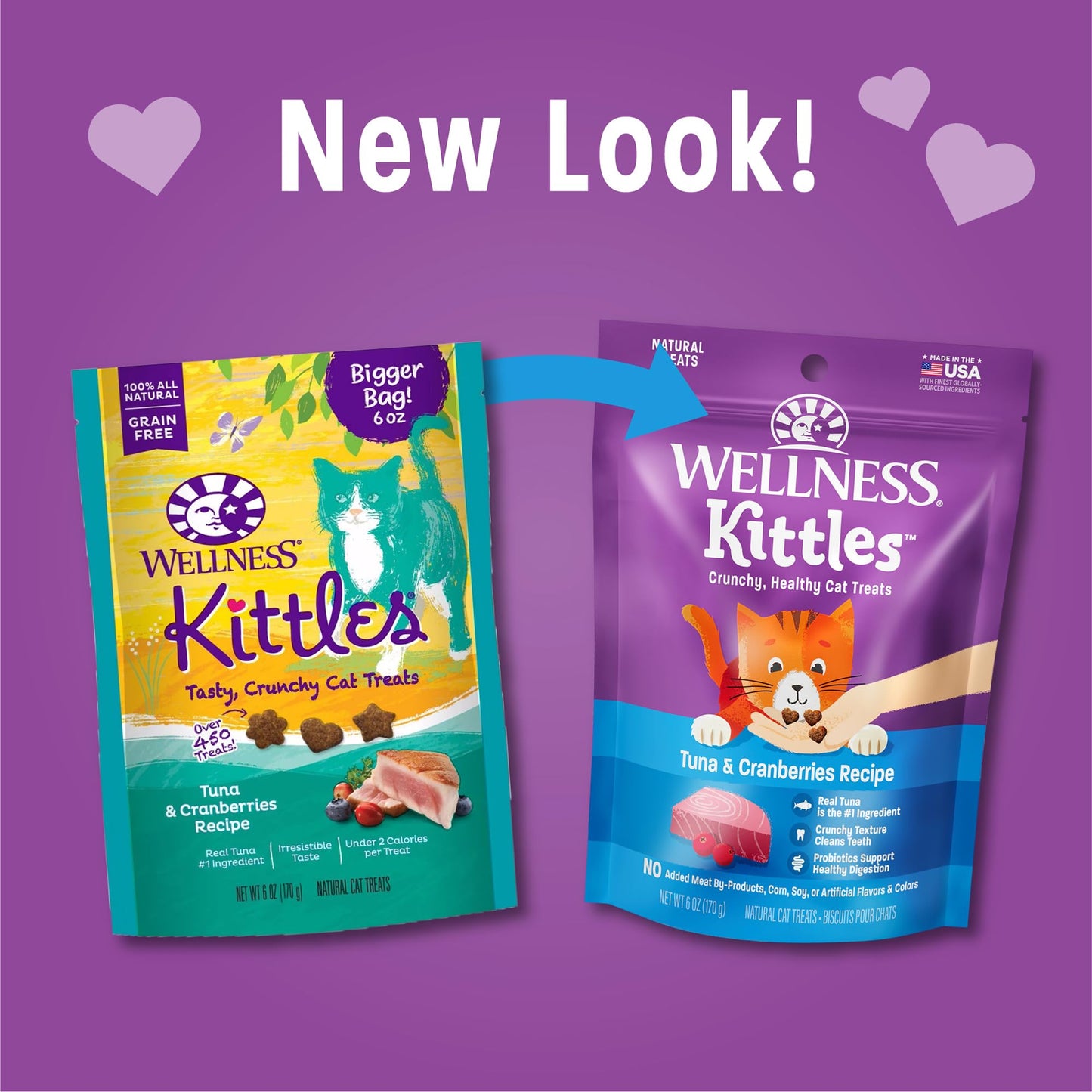 Wellness Kittles Crunchy Natural Grain Free Cat Treats, Tuna & Cranberries Recipe, All Life Stages, 6-Ounce Bag