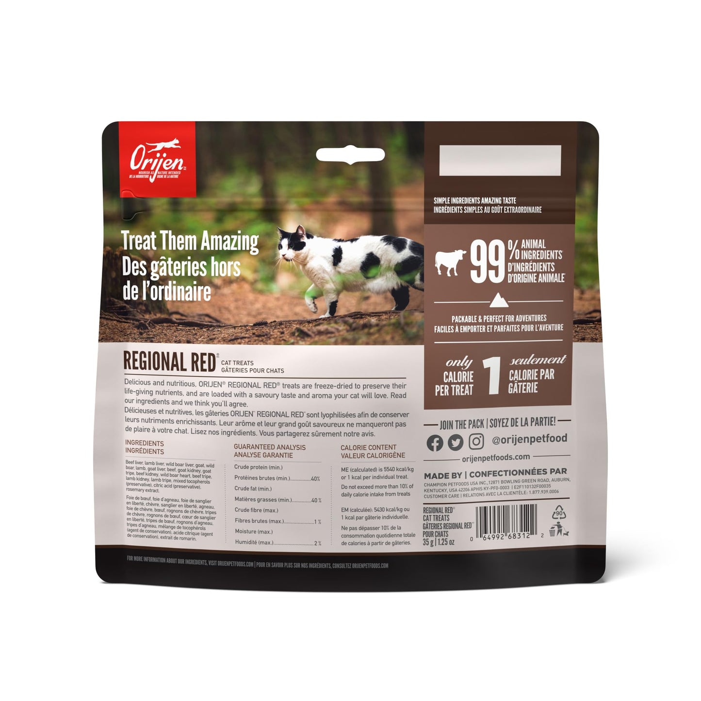 ORIJEN Regional RED Freeze Dried Cat Treats, Grain Free Treats for Cats, WholePrey Ingredients, 1.25oz