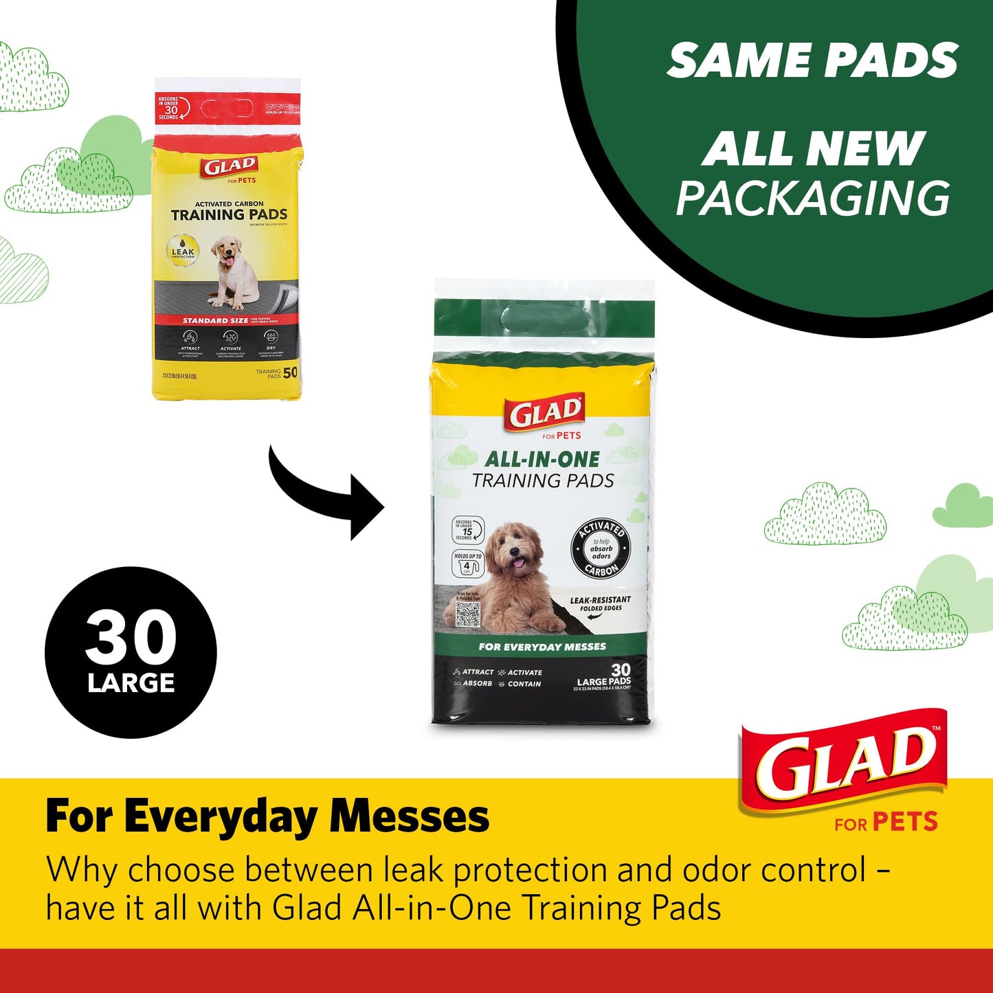 Glad for Pets Black Charcoal Puppy Pads | Puppy Potty Training Pads That ABSORB & NEUTRALIZE Urine Instantly | New & Improved Quality Dog Training Pads, 30 count